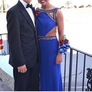 Sherri Hill long royal blue cutout dress